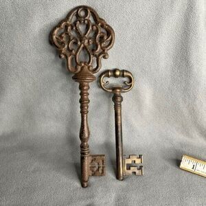 Vintage Skeleton Keys Lot of 2 Metal Heavy Gothic Looking Gate Large 11.5" Decor